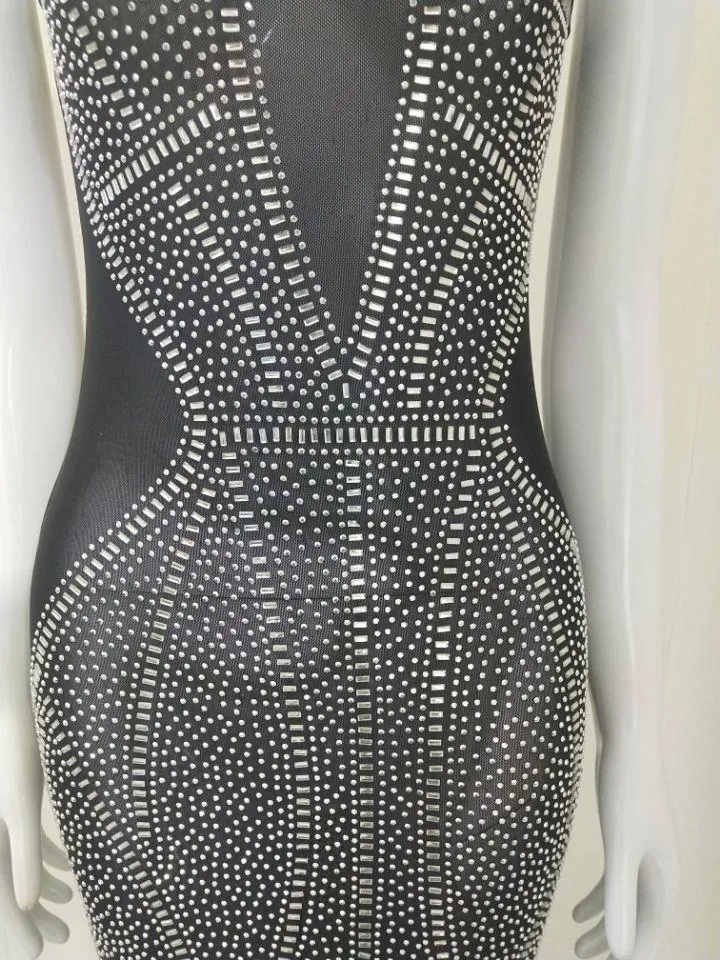 KittenAlarm - Barret Embellished Rhinestone Sheer Maxi Dress