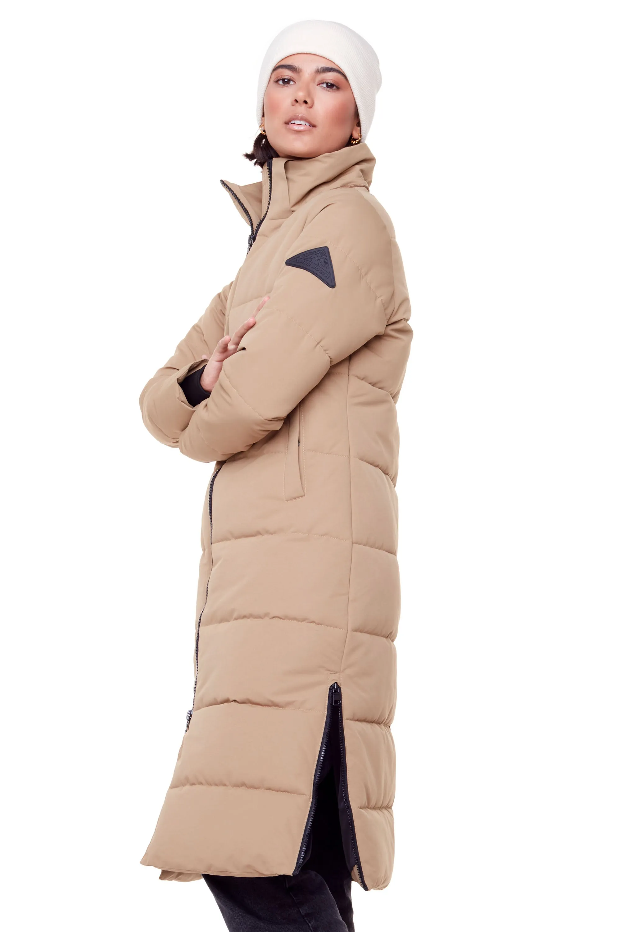 KLUANE | WOMEN'S VEGAN DOWN (RECYCLED) ULTRA LONG LENGTH PARKA, CAMEL