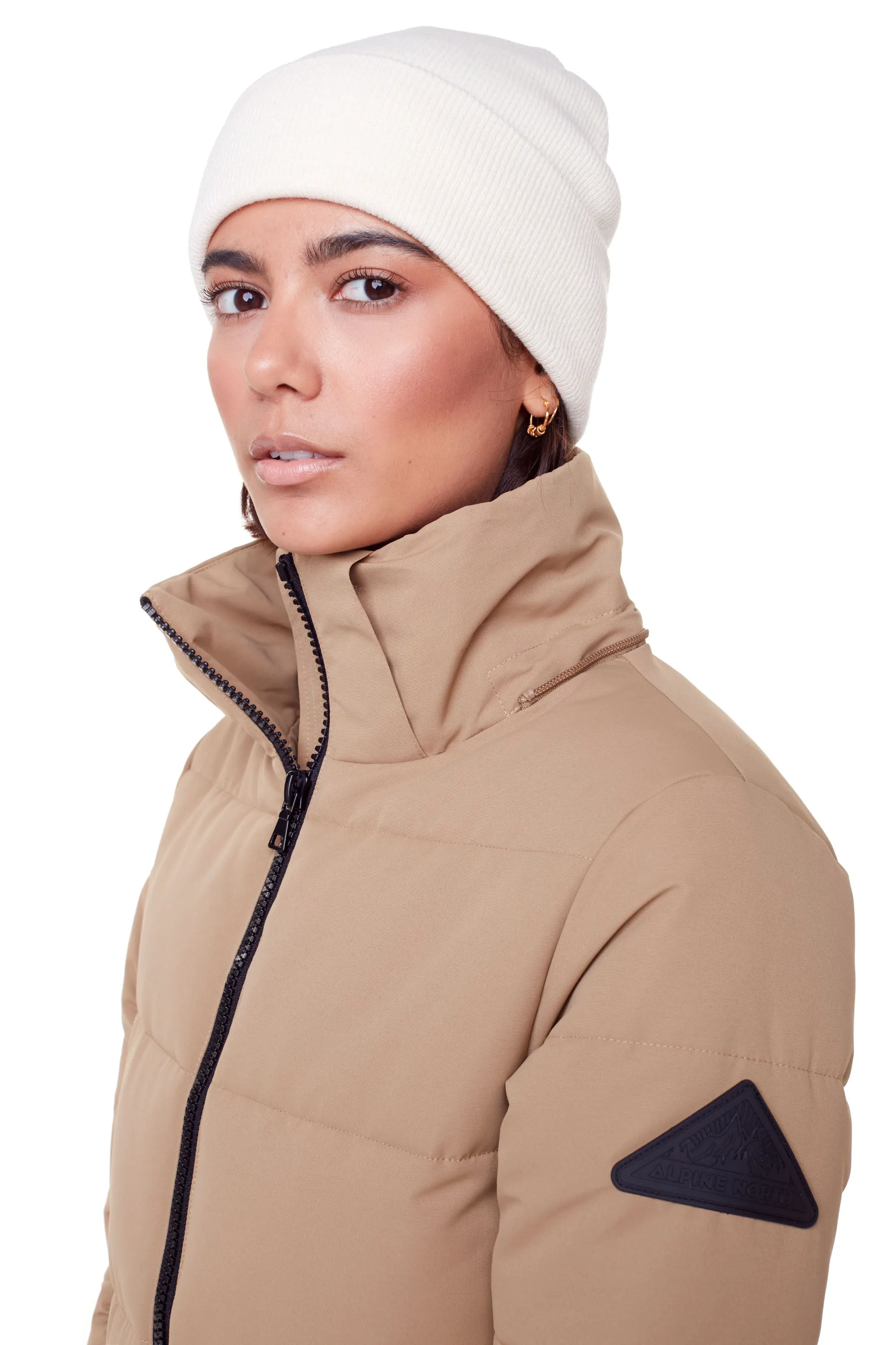 KLUANE | WOMEN'S VEGAN DOWN (RECYCLED) ULTRA LONG LENGTH PARKA, CAMEL