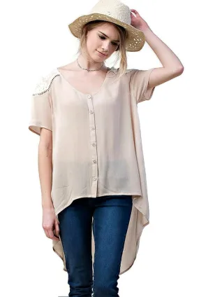 Lace Shoulder Blouse, Mocha