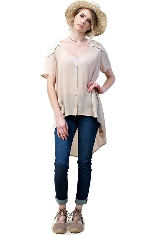 Lace Shoulder Blouse, Mocha
