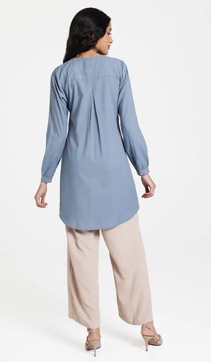Leah Cotton Feel Long Modest Tunic Dress - Storm - Final Sale