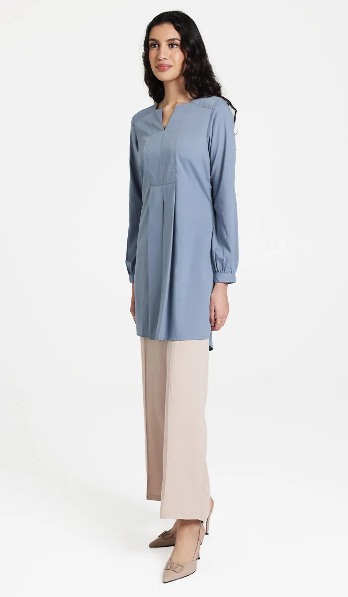 Leah Cotton Feel Long Modest Tunic Dress - Storm - Final Sale