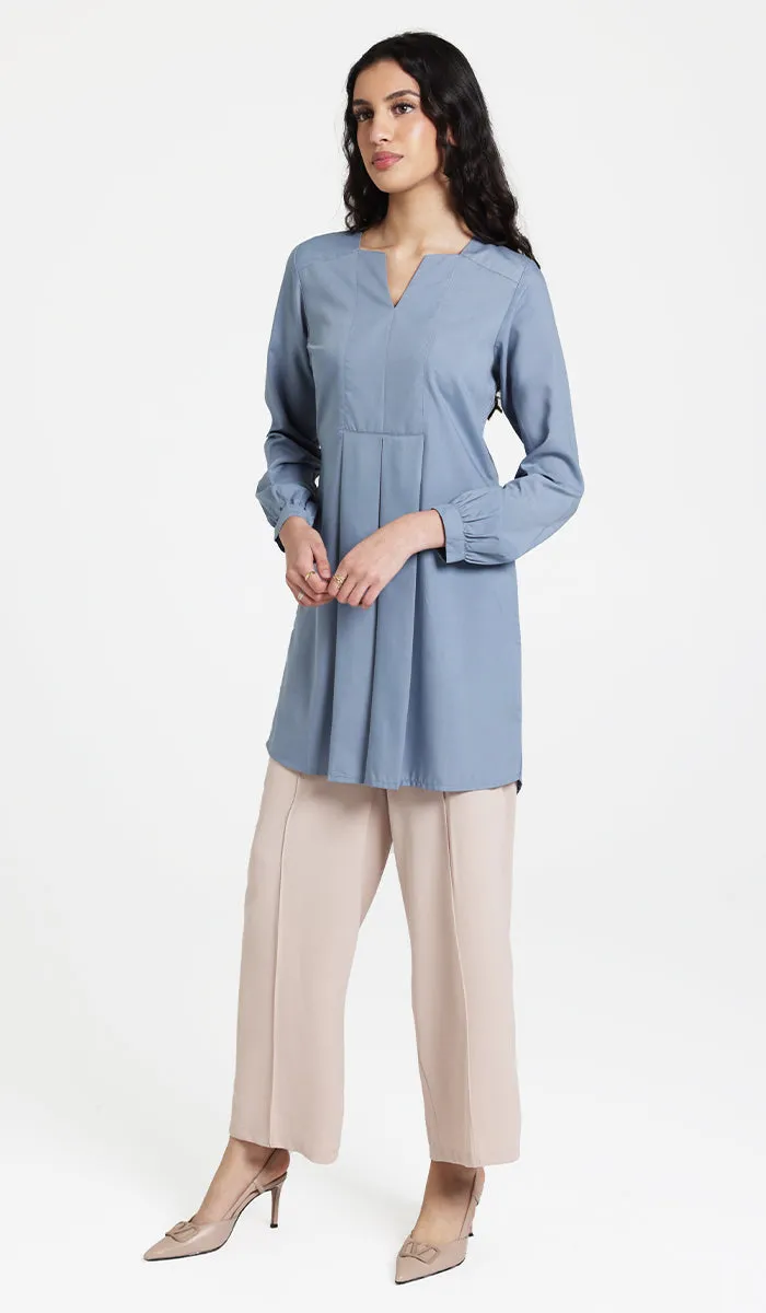 Leah Cotton Feel Long Modest Tunic Dress - Storm - Final Sale