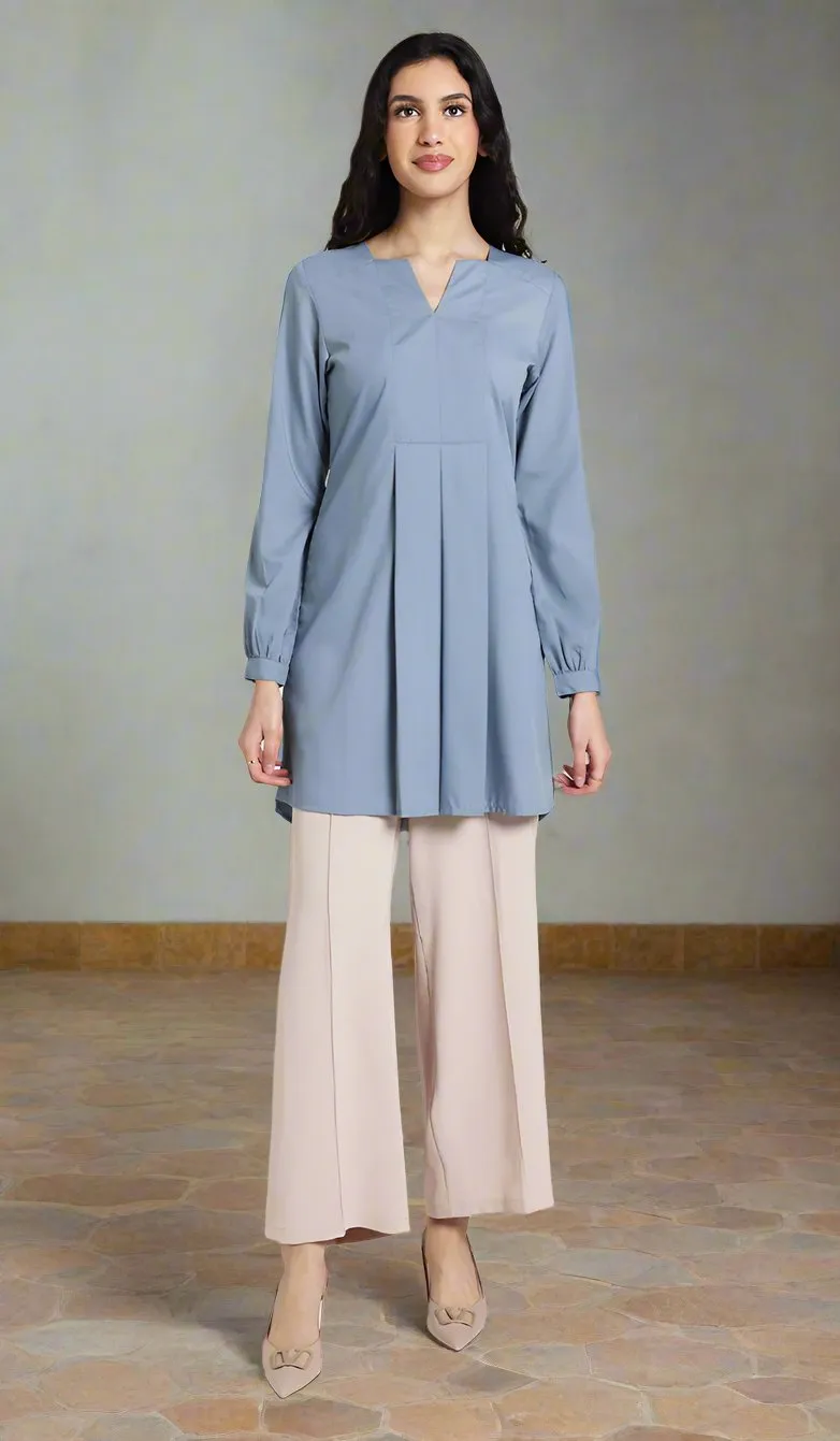 Leah Cotton Feel Long Modest Tunic Dress - Storm - Final Sale