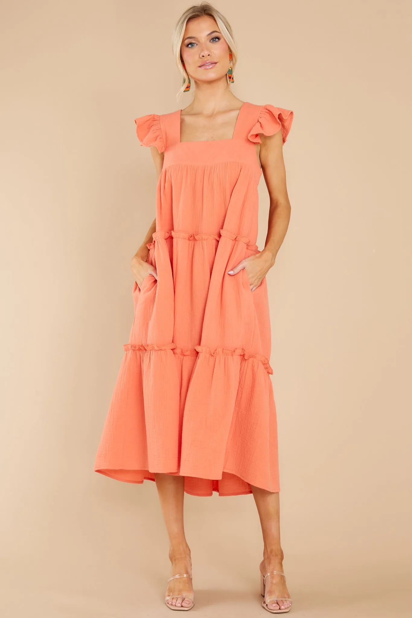Let The Sun Beam Orange Midi Dress