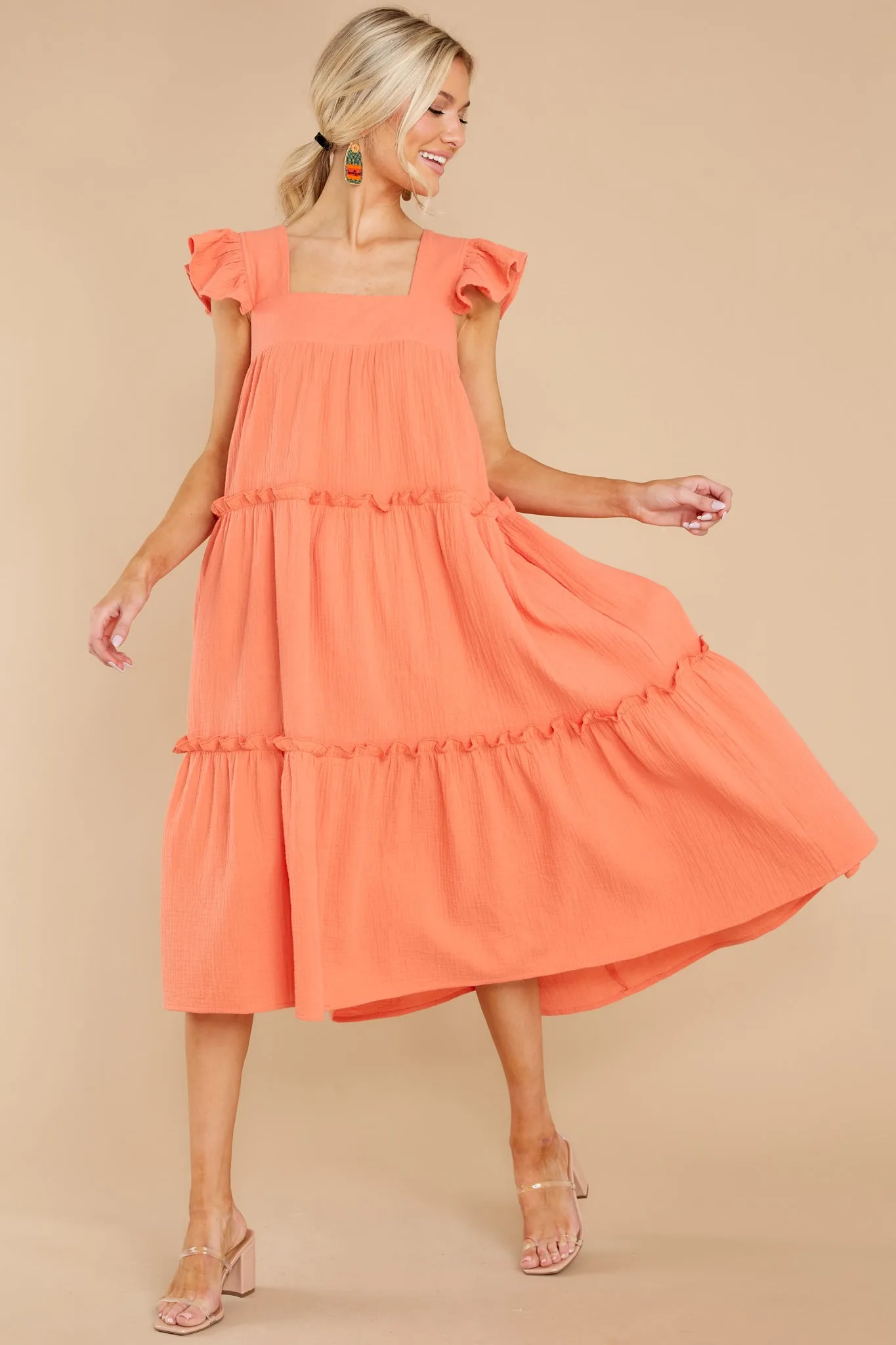 Let The Sun Beam Orange Midi Dress