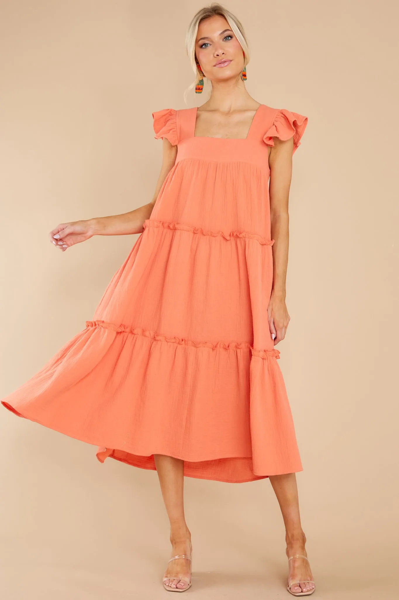 Let The Sun Beam Orange Midi Dress