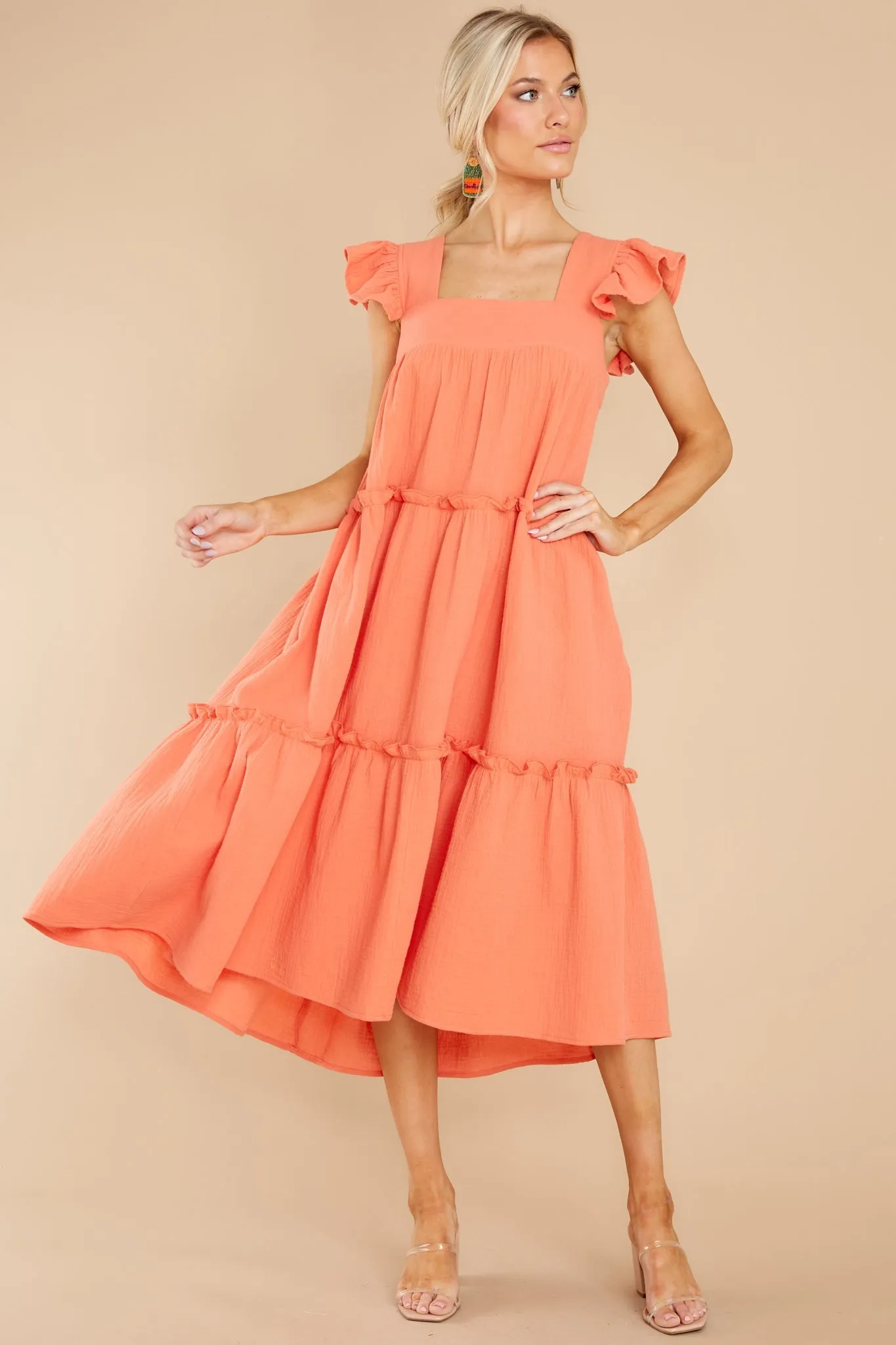 Let The Sun Beam Orange Midi Dress