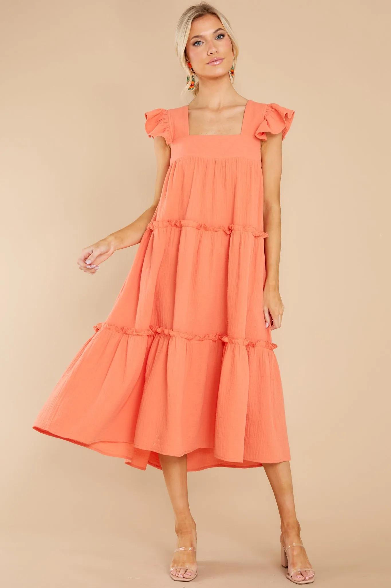 Let The Sun Beam Orange Midi Dress