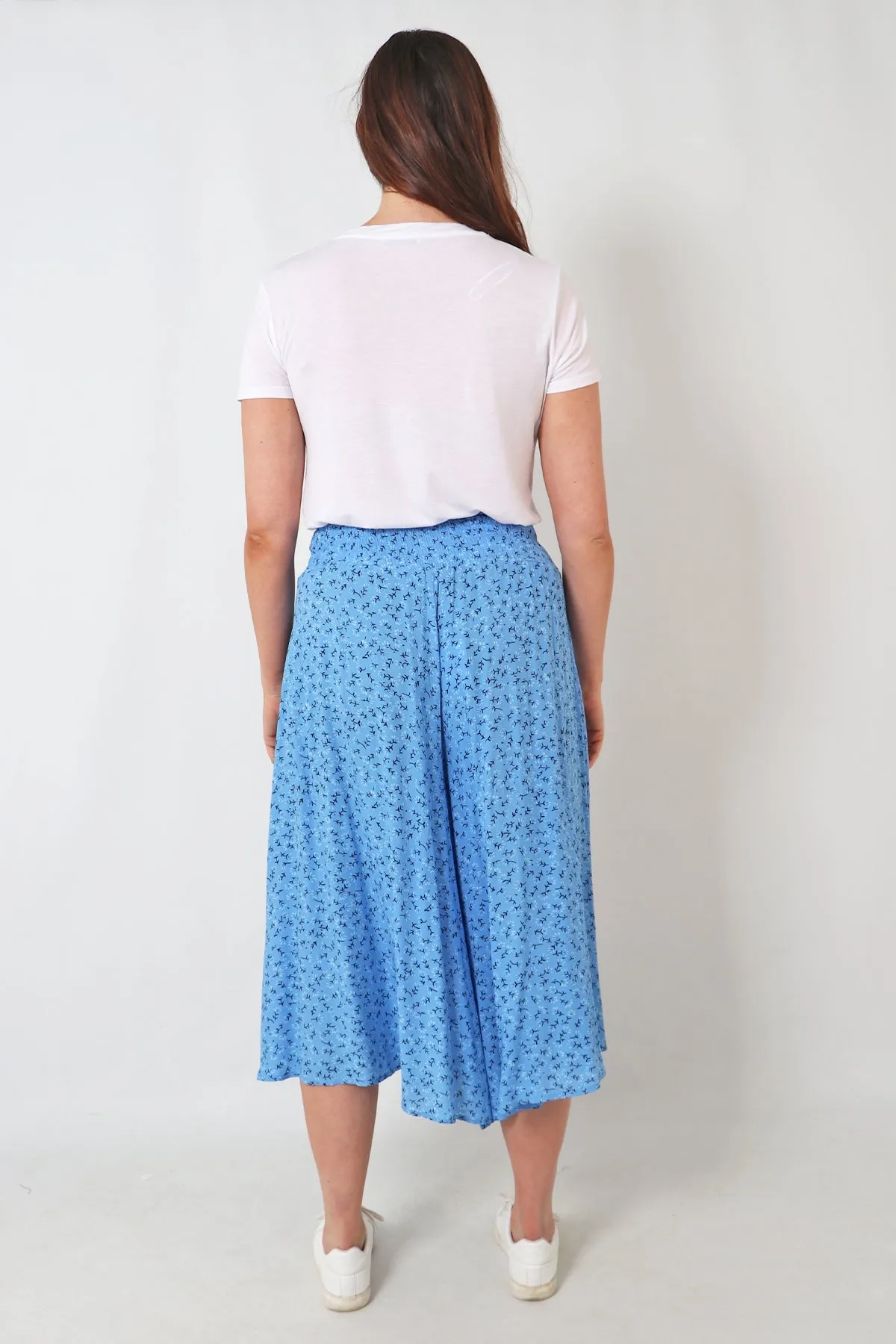 Light Blue Dainty Floral Spring Elasticated Waist Culottes