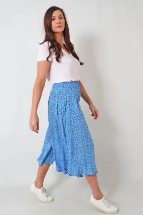 Light Blue Dainty Floral Spring Elasticated Waist Culottes