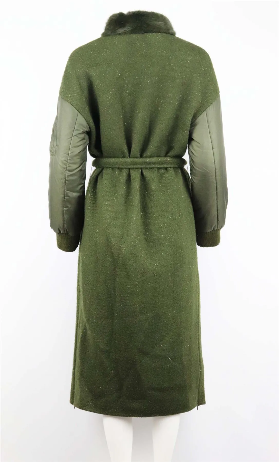 LILLY E VIOLETTA BELTED MINK TRIMMED WOOL KNIT COAT SMALL