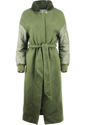 LILLY E VIOLETTA BELTED MINK TRIMMED WOOL KNIT COAT SMALL