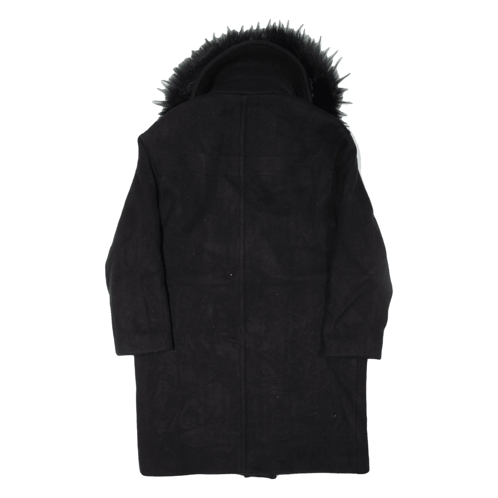 MICHAEL KORS Faux Fur Trim Overcoat Coat Black Wool Womens M