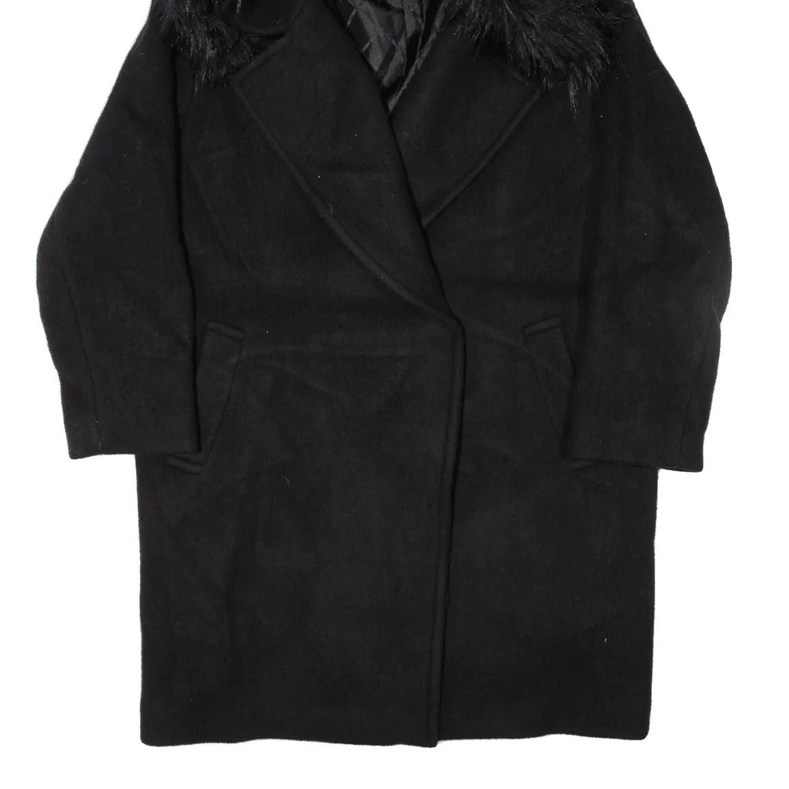 MICHAEL KORS Faux Fur Trim Overcoat Coat Black Wool Womens M