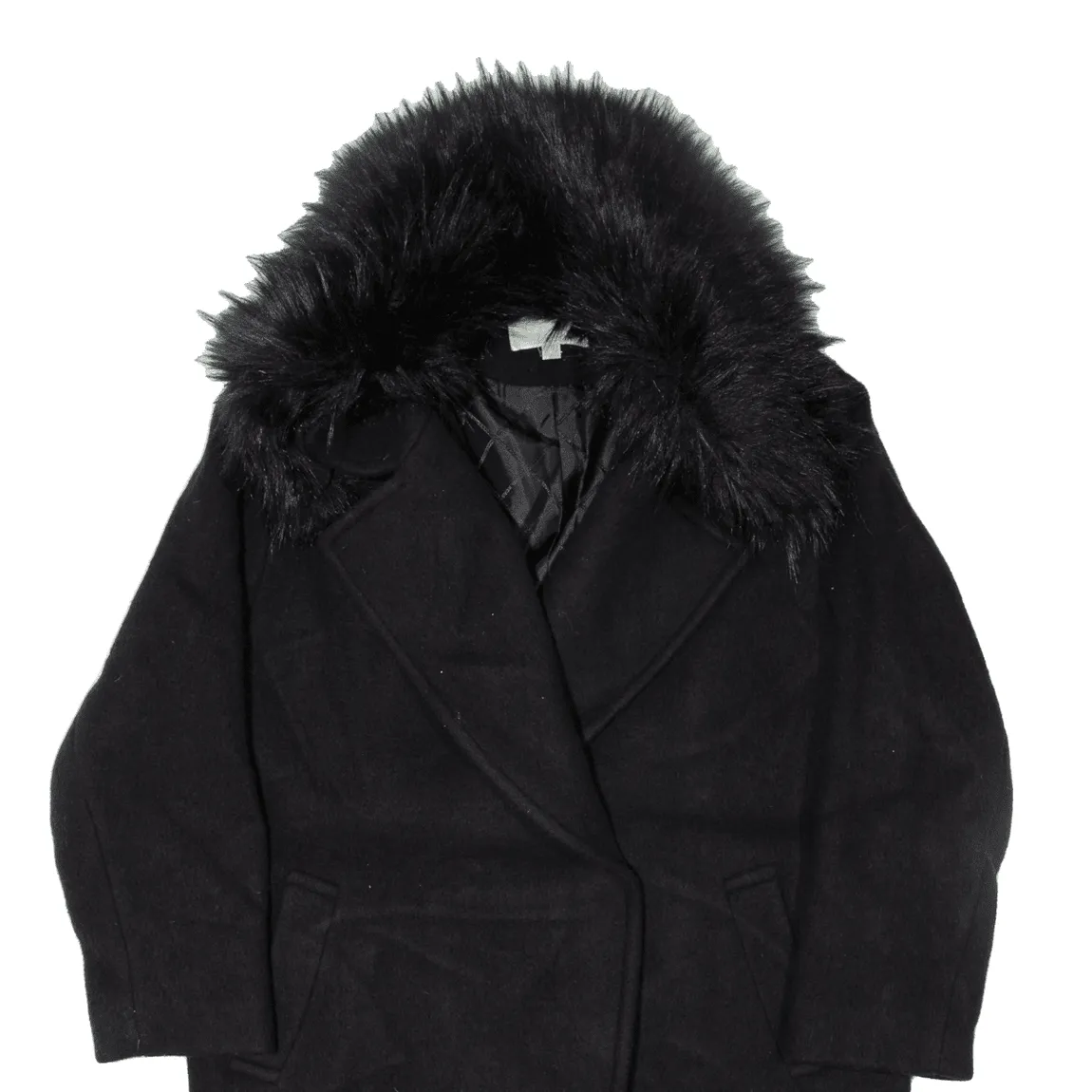 MICHAEL KORS Faux Fur Trim Overcoat Coat Black Wool Womens M