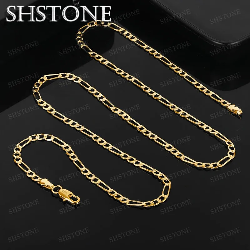 SHSTONE 18K Gold 4mm Figaro Chain Necklace For Woman Men Fashion Party Wedding Engagement Charm Jewelry Lovers Birthday Gift