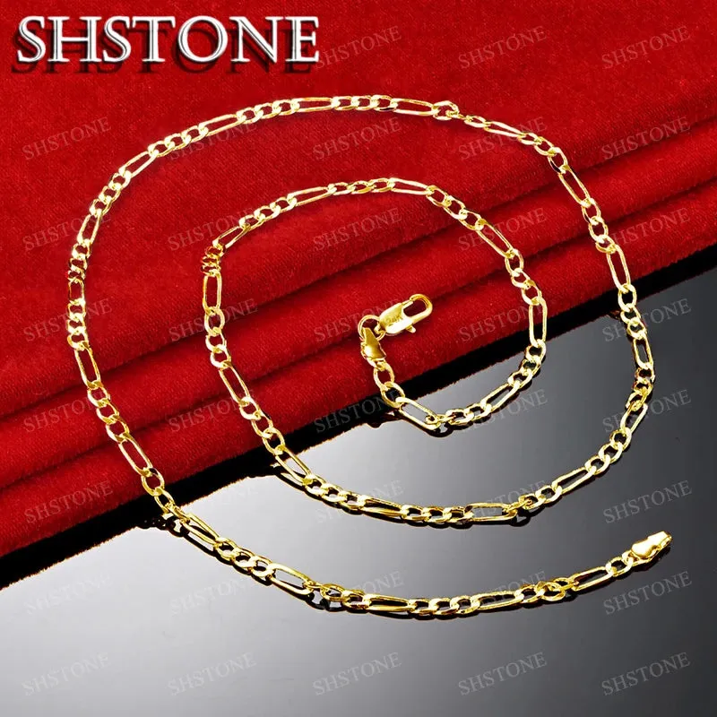 SHSTONE 18K Gold 4mm Figaro Chain Necklace For Woman Men Fashion Party Wedding Engagement Charm Jewelry Lovers Birthday Gift
