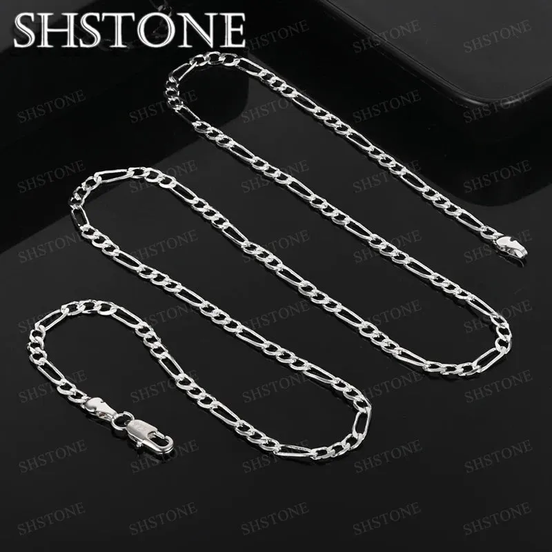 SHSTONE 18K Gold 4mm Figaro Chain Necklace For Woman Men Fashion Party Wedding Engagement Charm Jewelry Lovers Birthday Gift