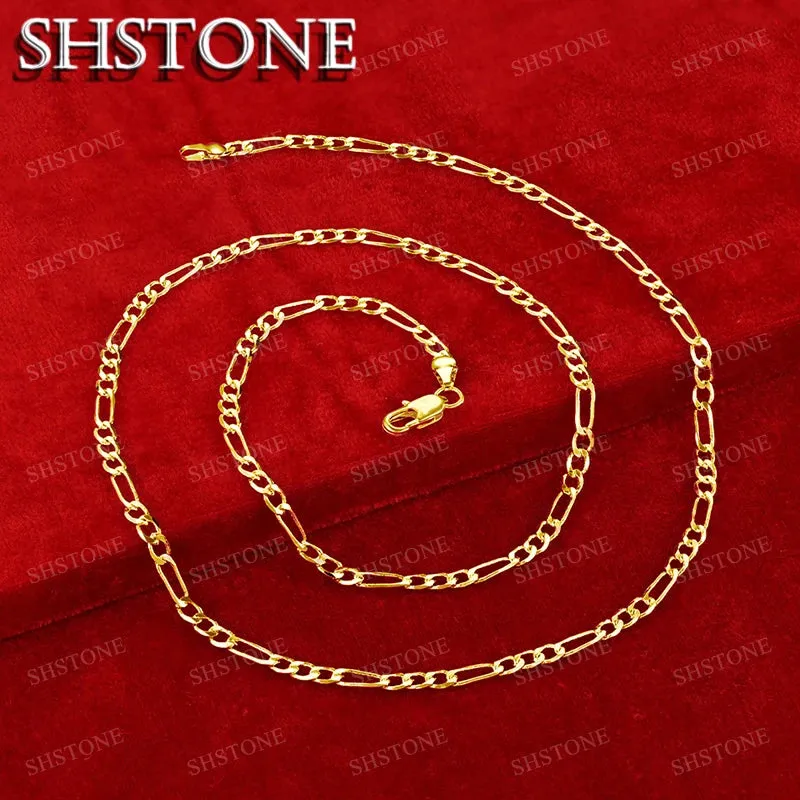 SHSTONE 18K Gold 4mm Figaro Chain Necklace For Woman Men Fashion Party Wedding Engagement Charm Jewelry Lovers Birthday Gift