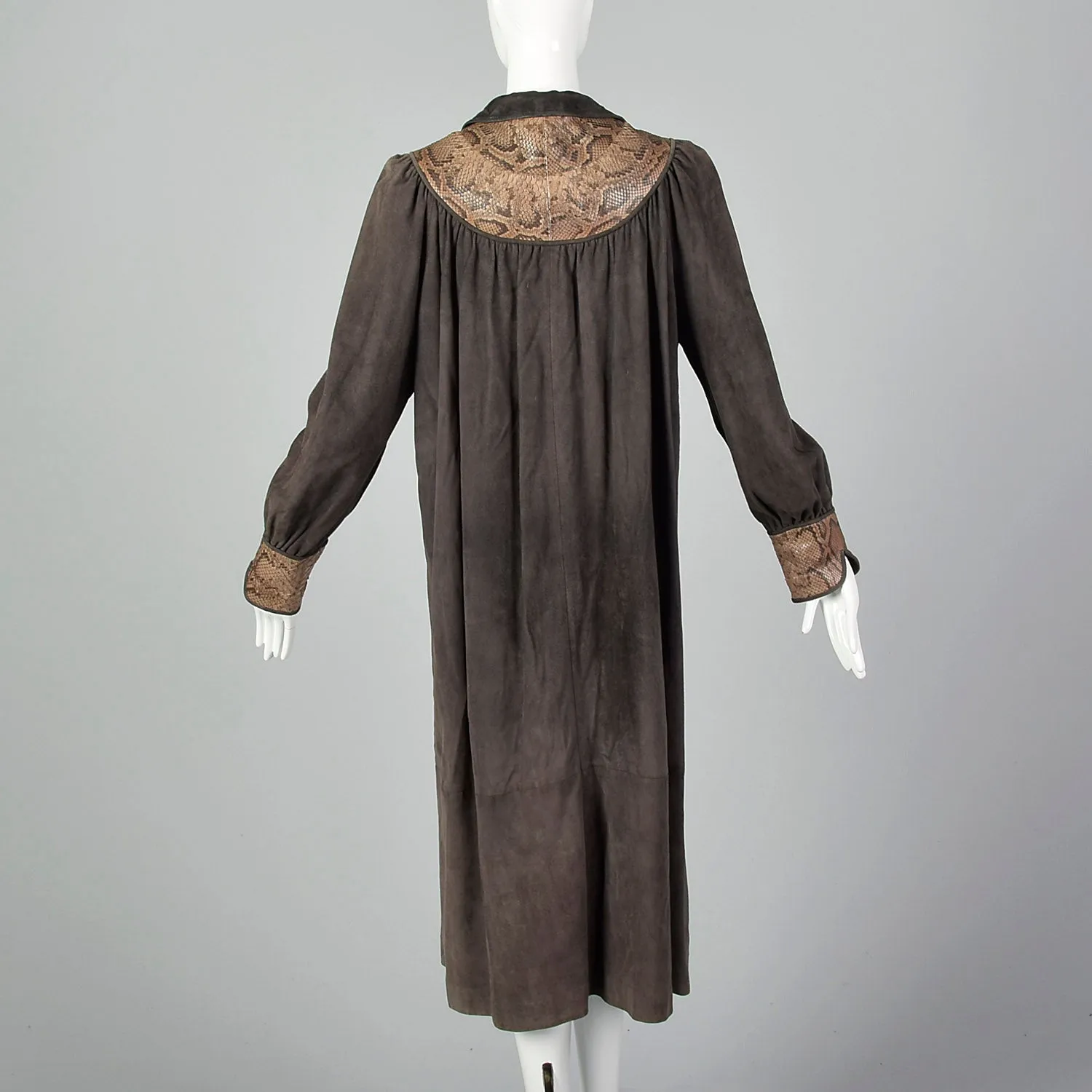 Small Designer Taupe Suede Snakeskin Trim Coat