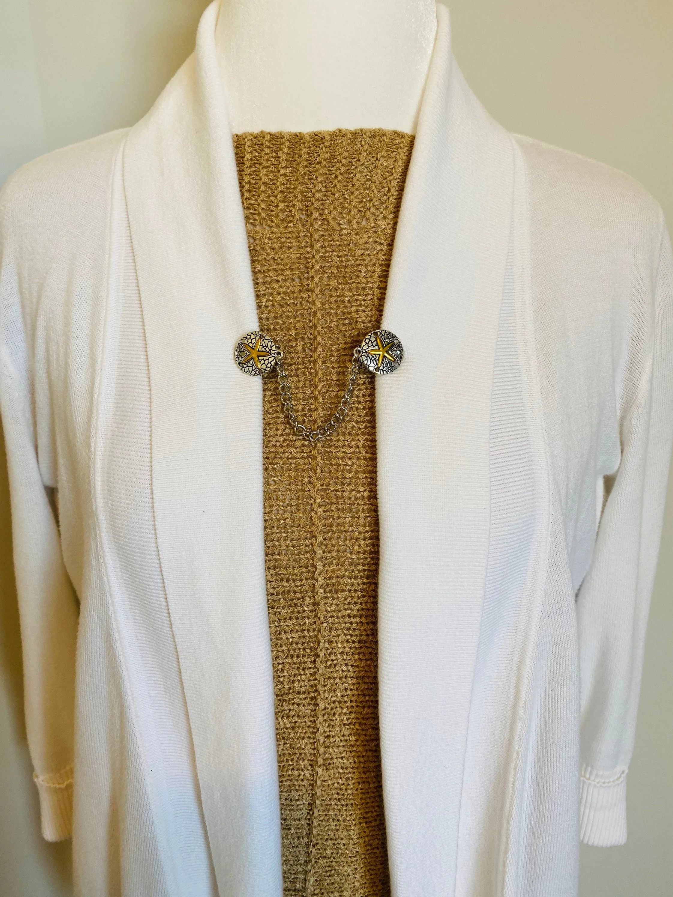 Sweater Clips Gold Silver Sand Dollar Sweater Clip Cardigan Clasp Chained Dress Clip Sweater Guard Gifts for Her by Fabulici
