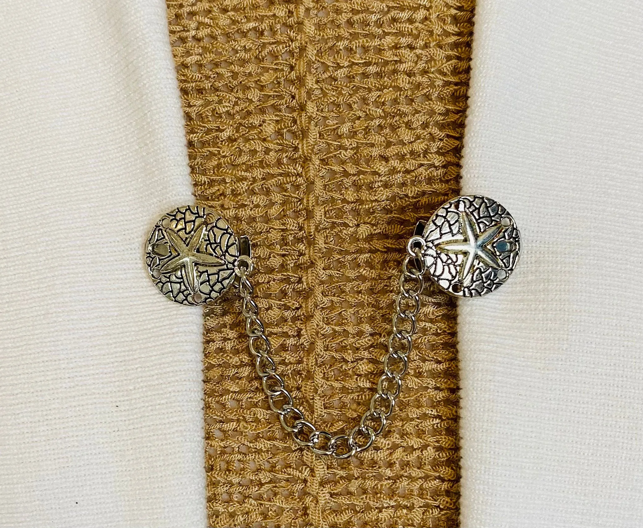 Sweater Clips Silver Sand Dollar Sweater Clip Cardigan Clasp Chained Dress Clip Sweater Guard Gifts for Her by Fabulici