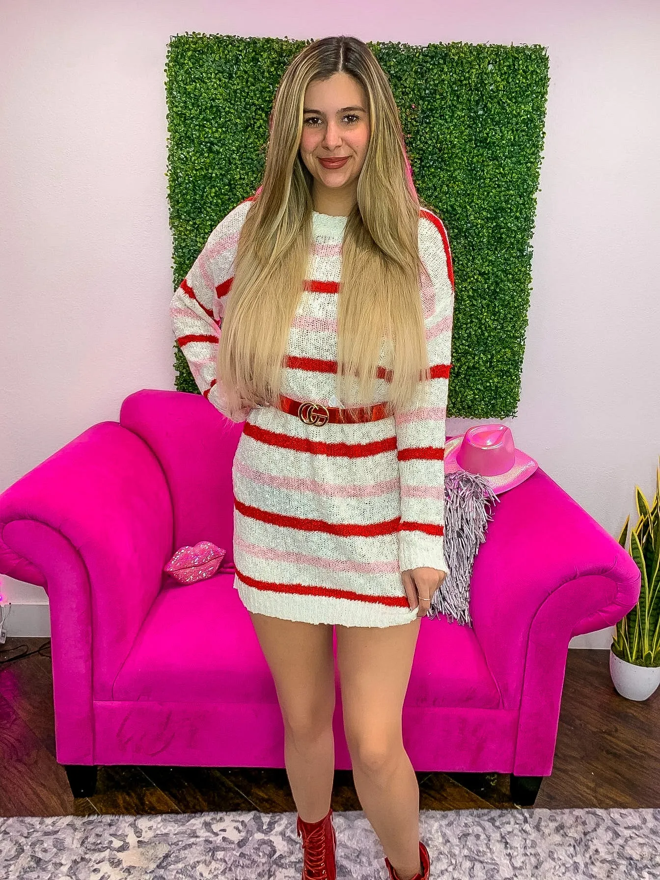 Sweet Salvation White Pink Red Striped Sweater Dress