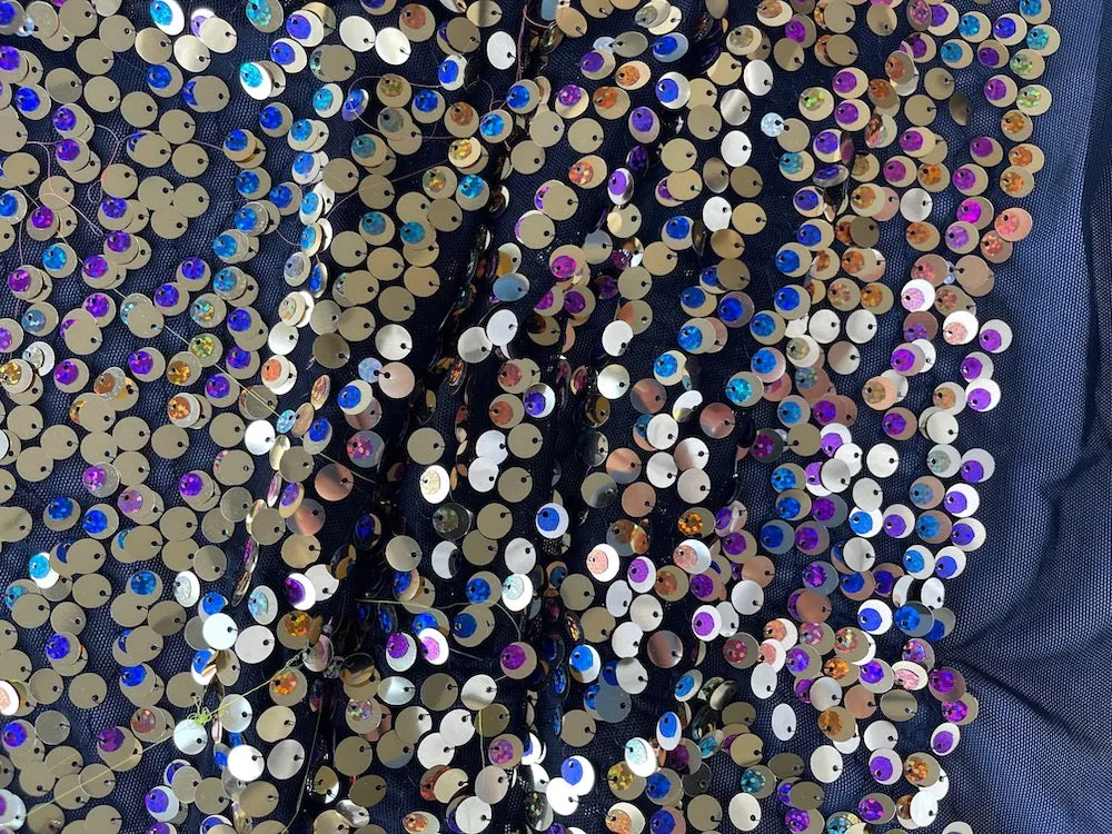 Swishy Gold, Fuchsia & Turquoise Sequined Stretch Polyester Mesh