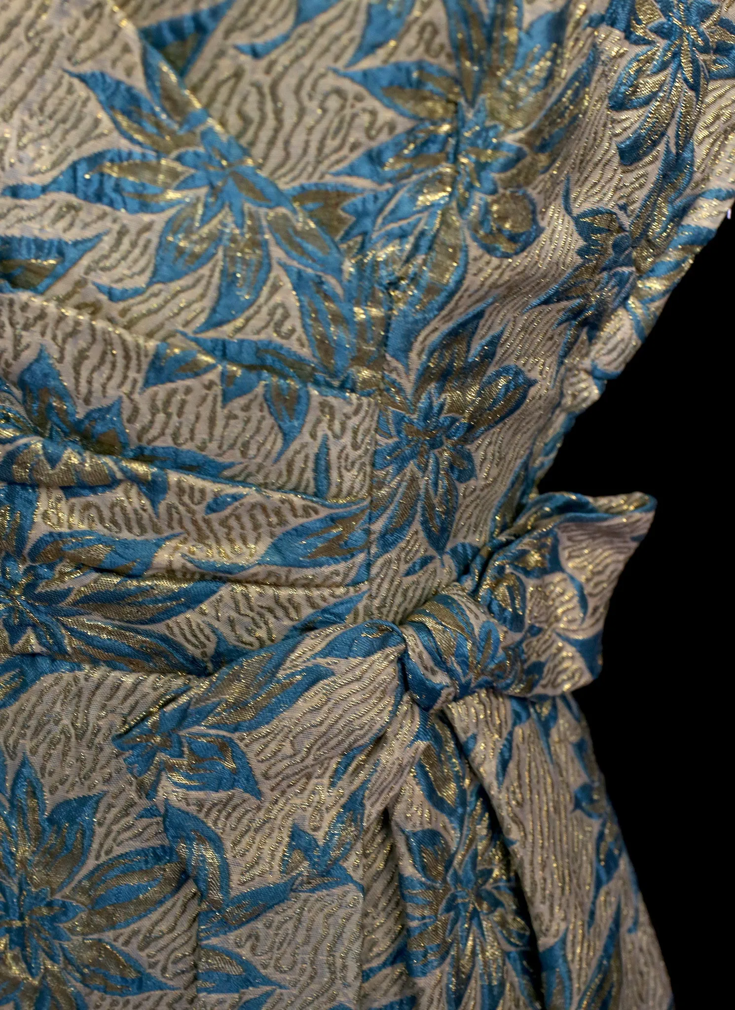 Vintage 1960s Blue Gold Brocade Cocktail Dress