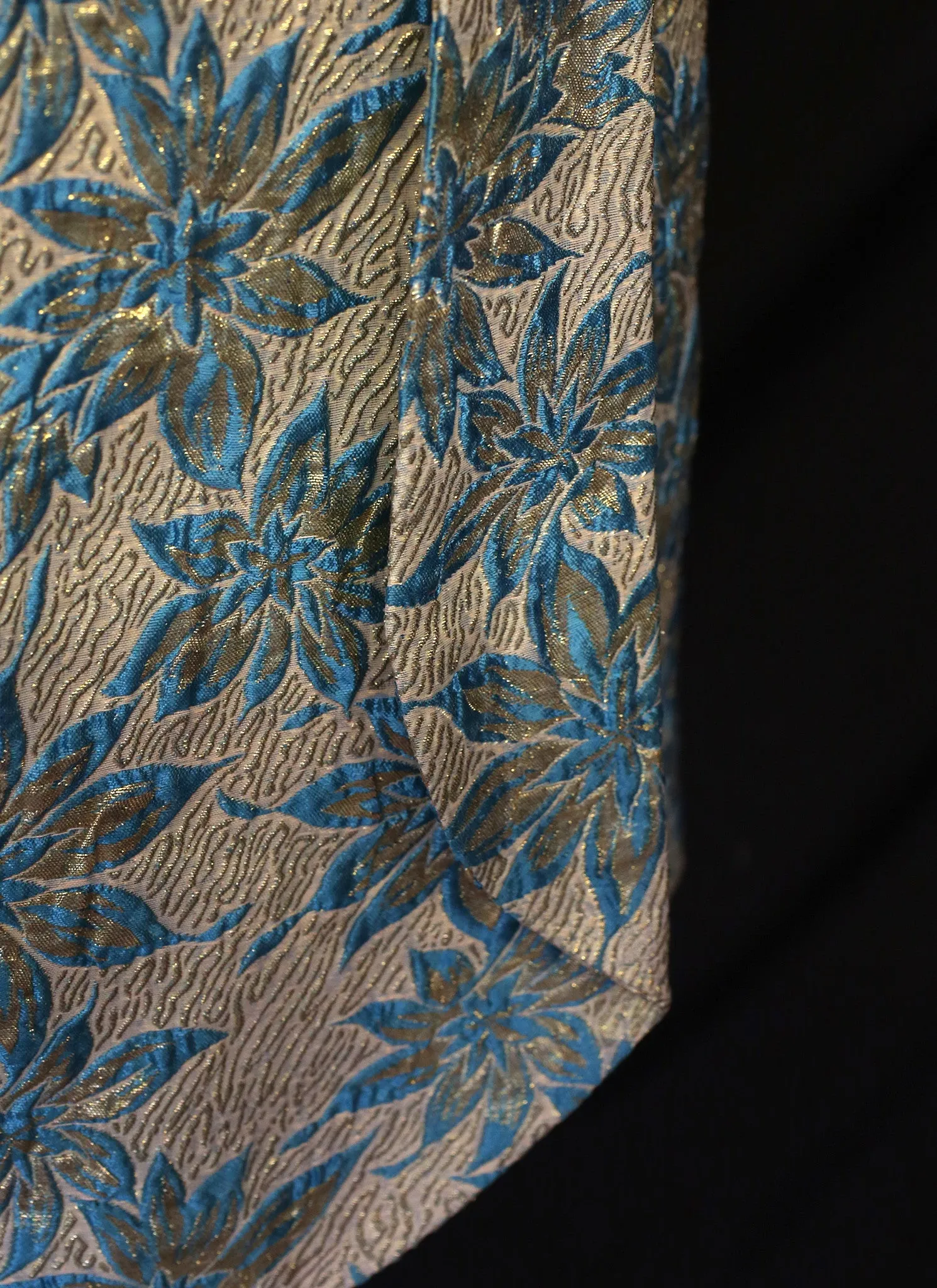 Vintage 1960s Blue Gold Brocade Cocktail Dress