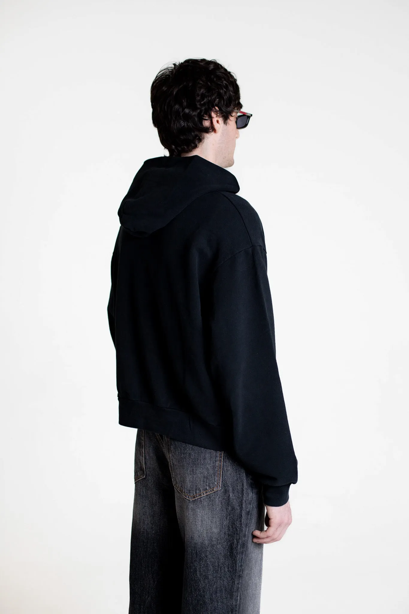 WASHED CROPPED ZIP HOODIE - BLACK