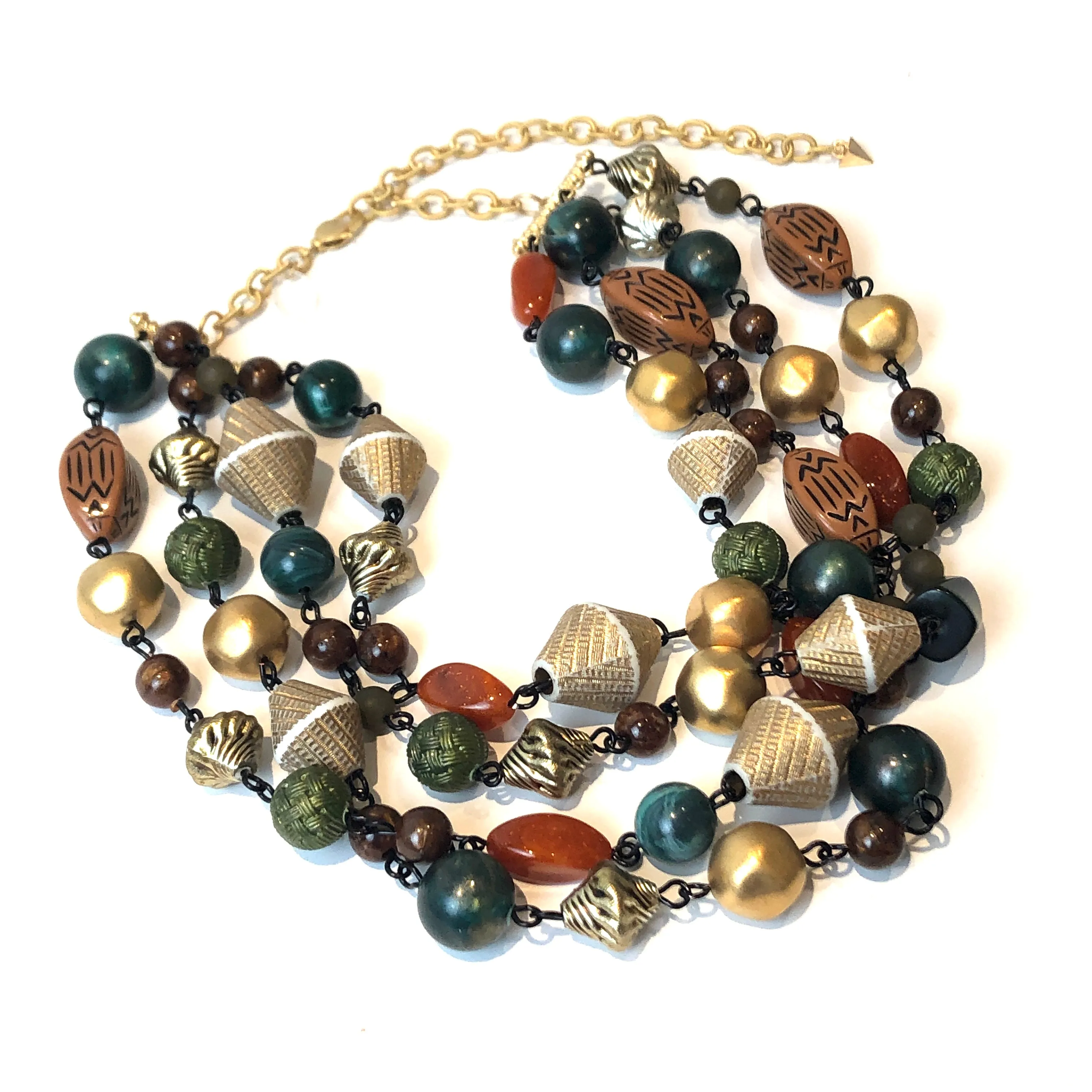Washed Gold & Jungle Green Statement Necklace - 2nd Series Signature