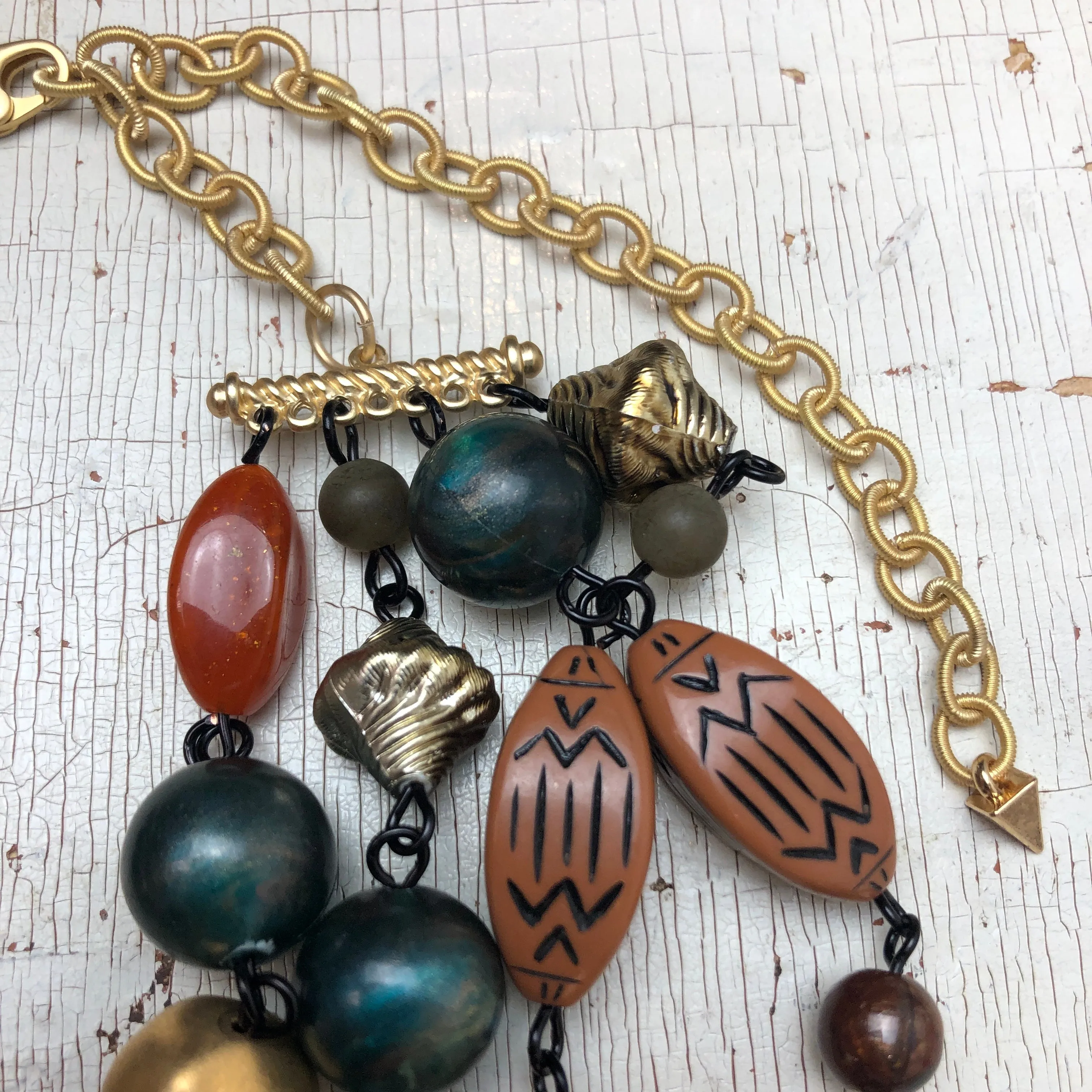 Washed Gold & Jungle Green Statement Necklace - 2nd Series Signature