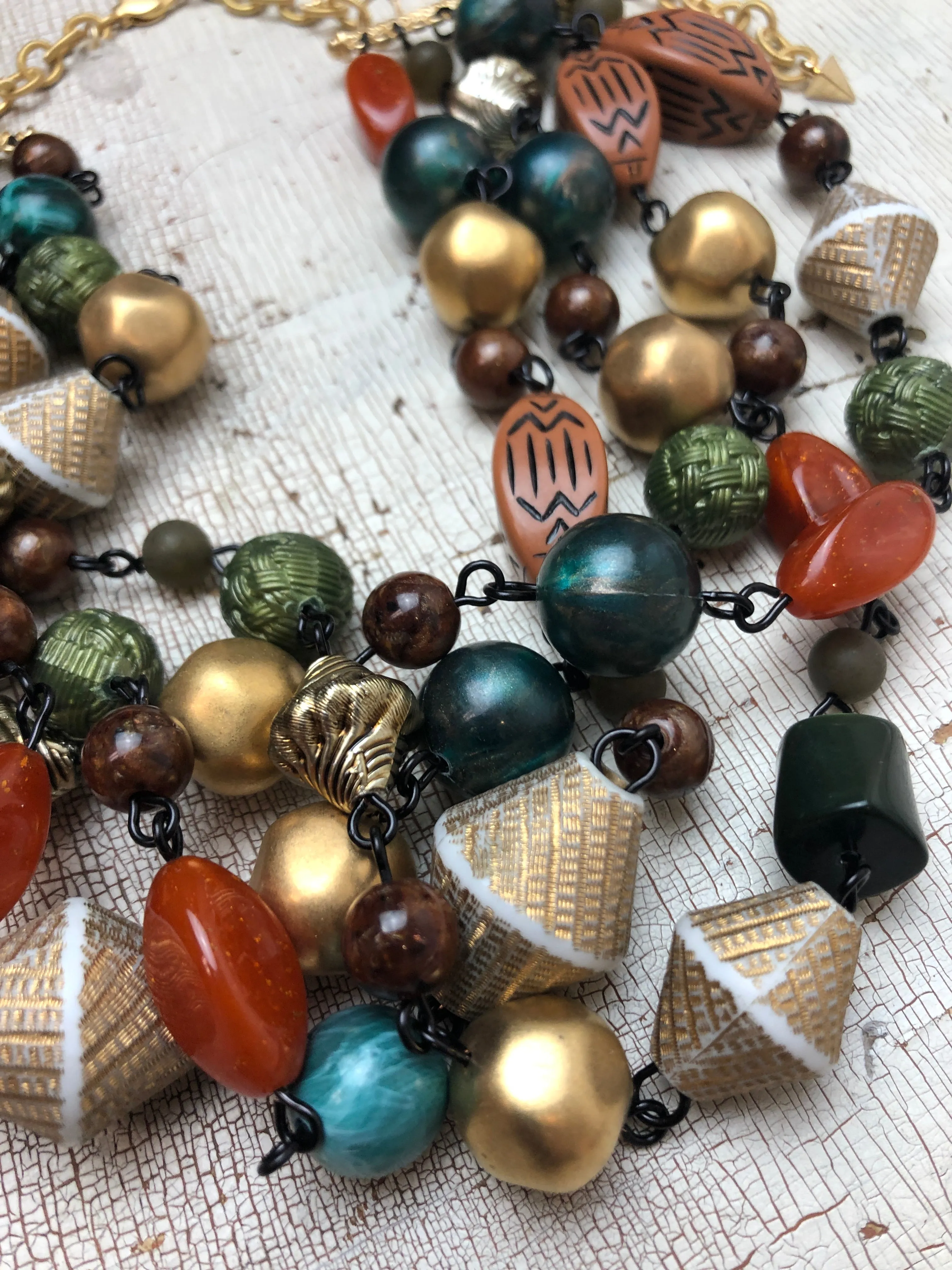 Washed Gold & Jungle Green Statement Necklace - 2nd Series Signature