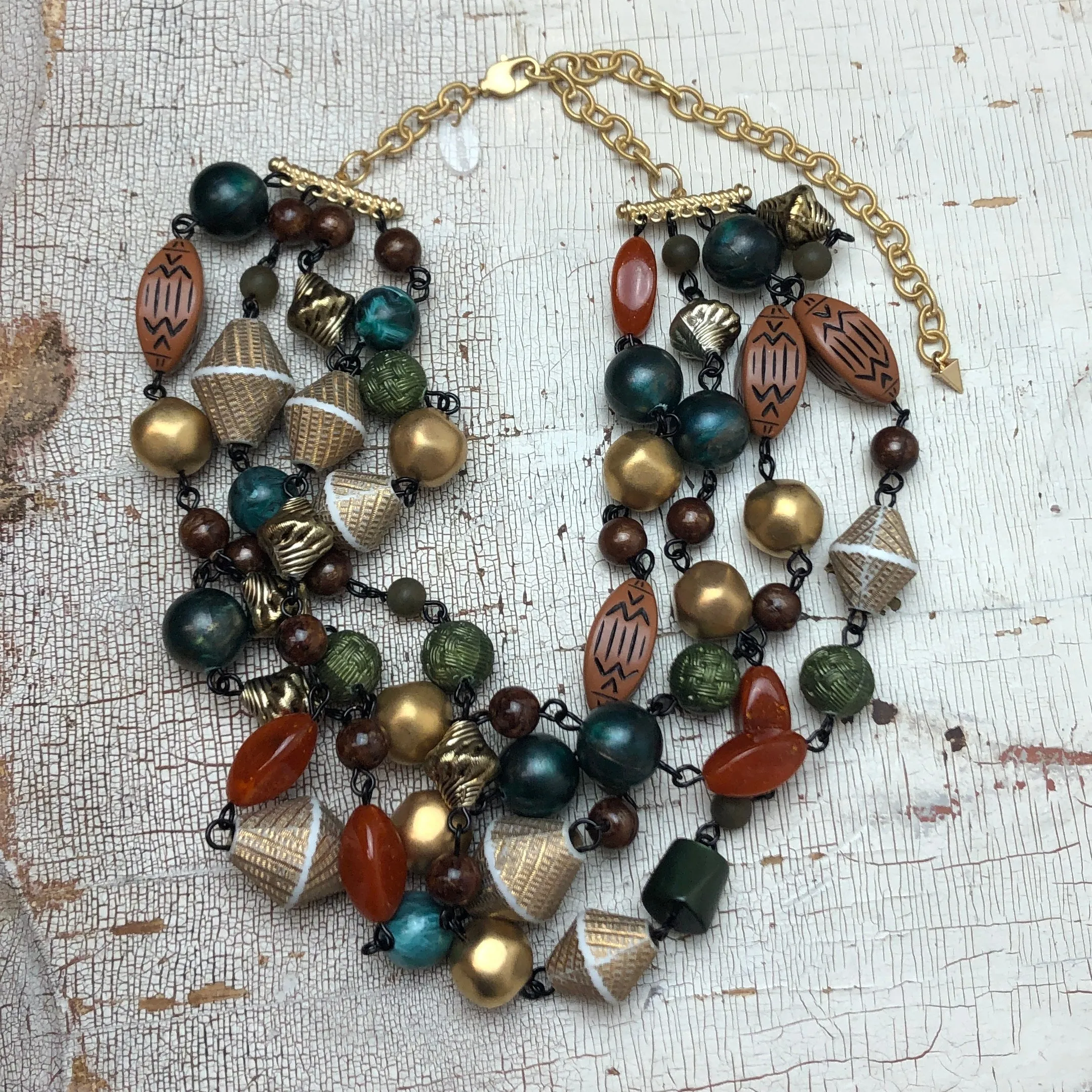 Washed Gold & Jungle Green Statement Necklace - 2nd Series Signature