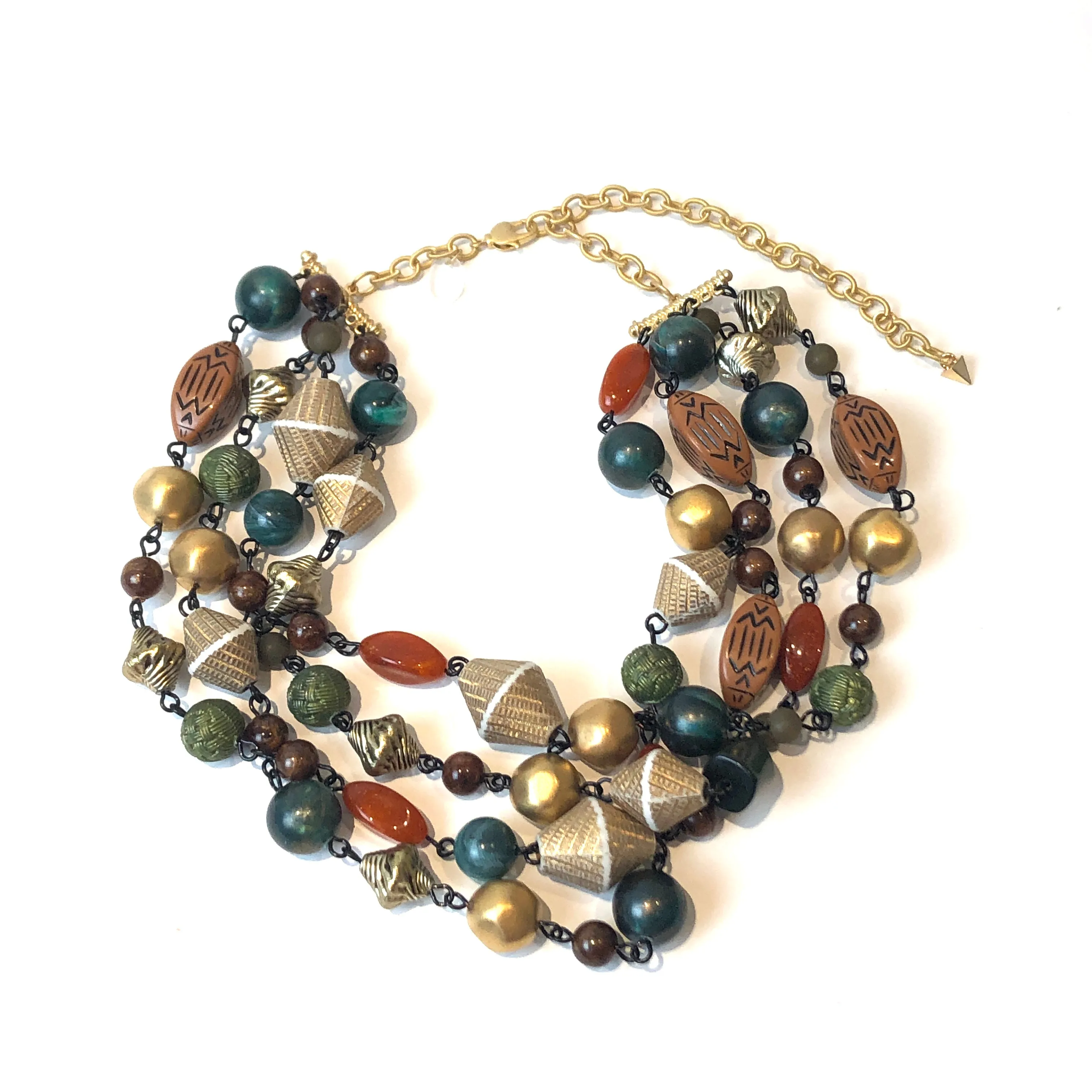 Washed Gold & Jungle Green Statement Necklace - 2nd Series Signature