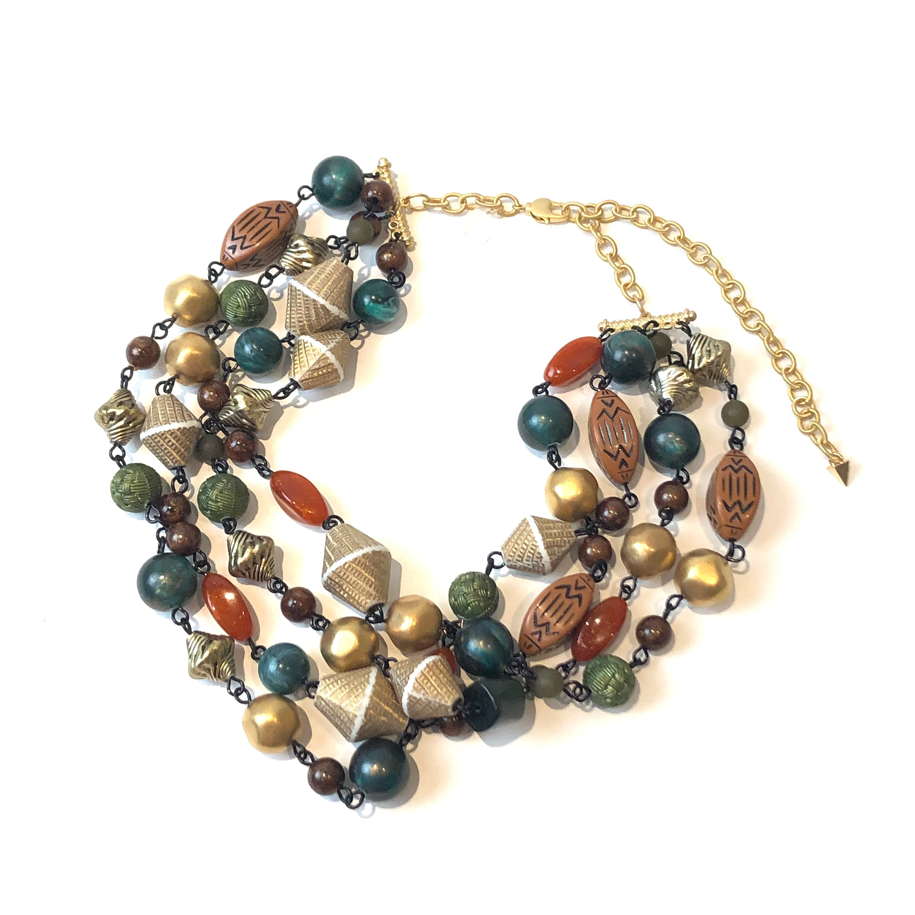 Washed Gold & Jungle Green Statement Necklace - 2nd Series Signature