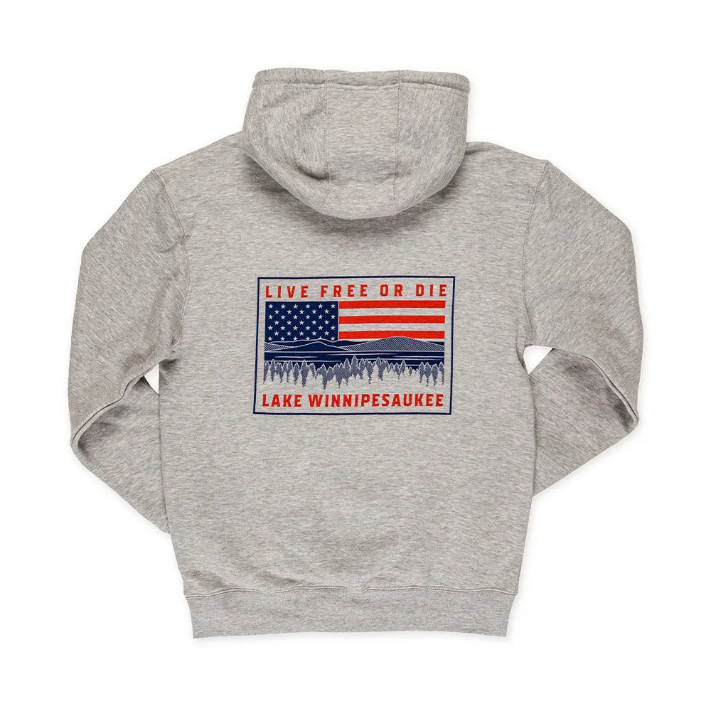 Winnipesaukee Flag Hoodie- Heather Grey