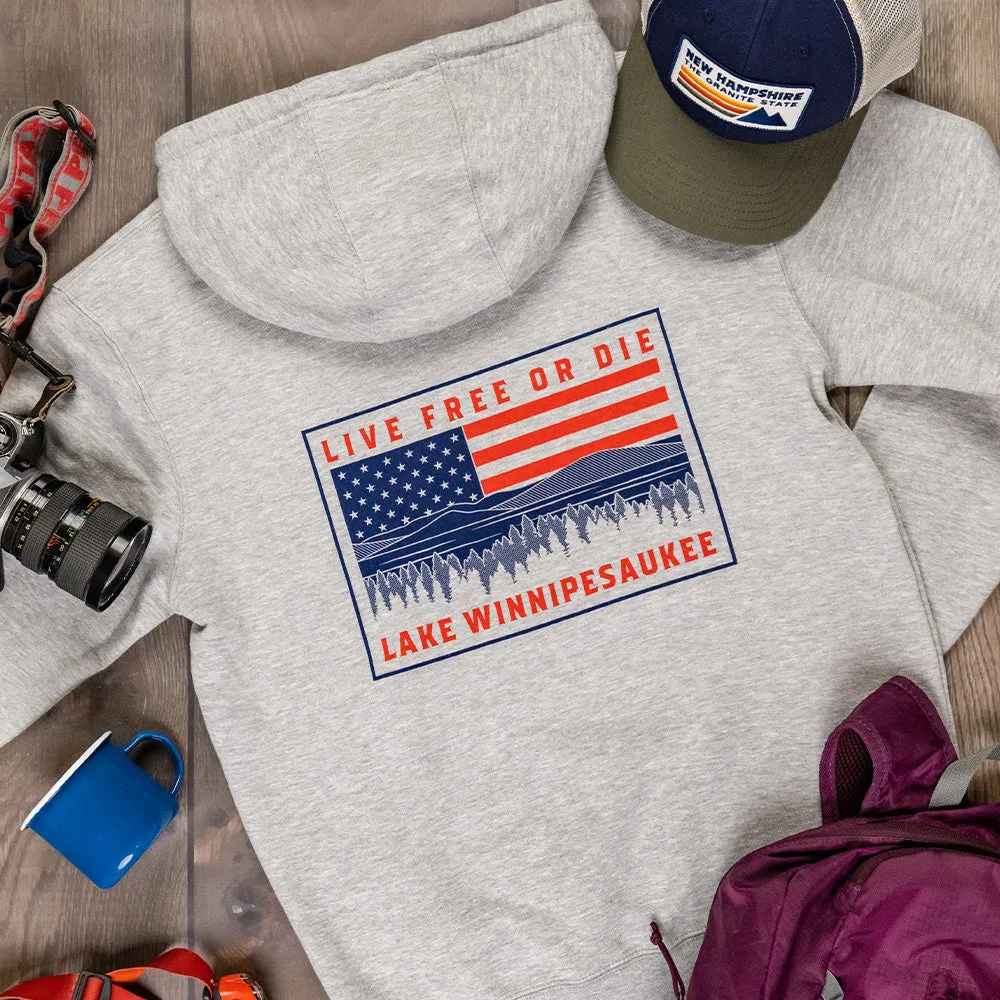 Winnipesaukee Flag Hoodie- Heather Grey