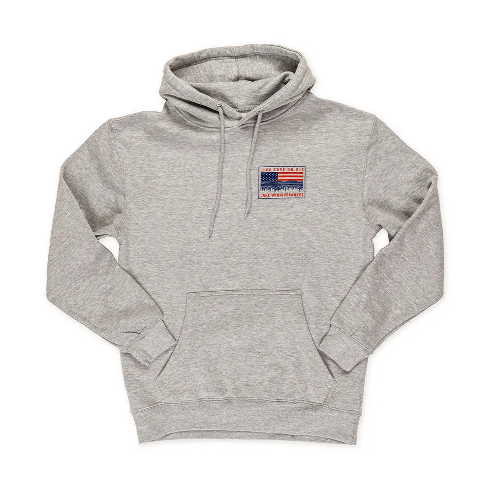 Winnipesaukee Flag Hoodie- Heather Grey