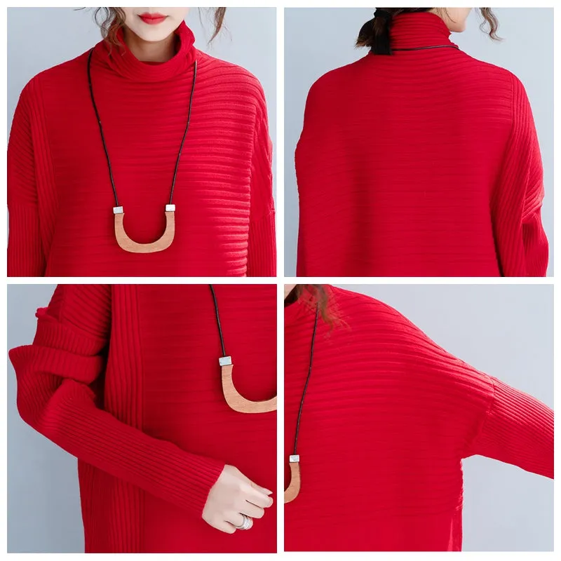 Women Loose High Neck Maxi Sweater Dresses Q26118