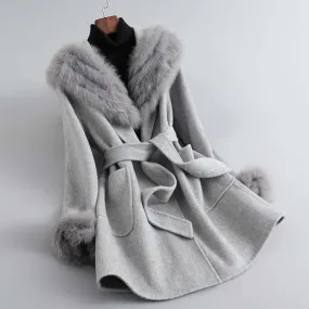 Women's Wool Blend Belted Winter Coat